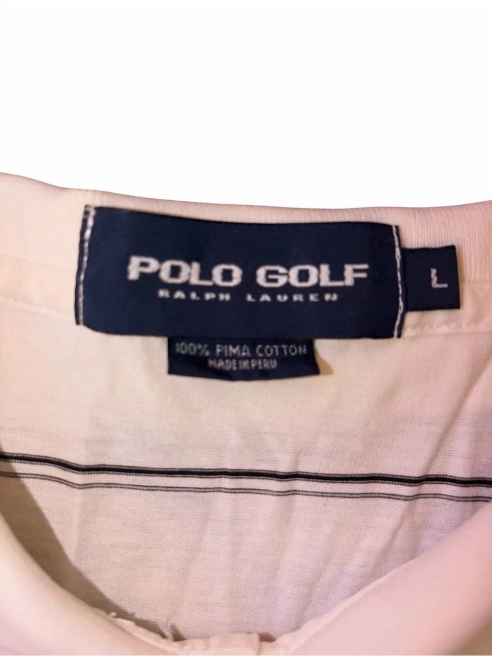NWOT Polo Golf Ralph Lauren Men’s Golf Shirt Cream Navy Stripe Large Pima Cotton